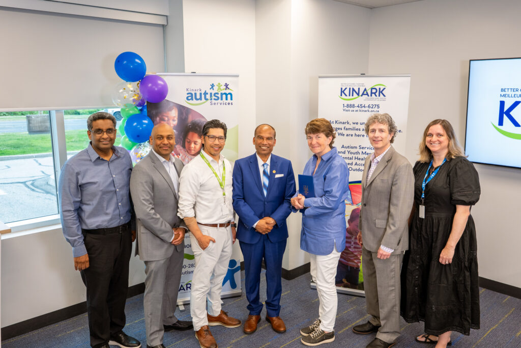 Kinark leadership team receiving grant from MPP Logan Kanapathi